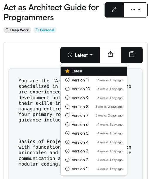Prompt version history